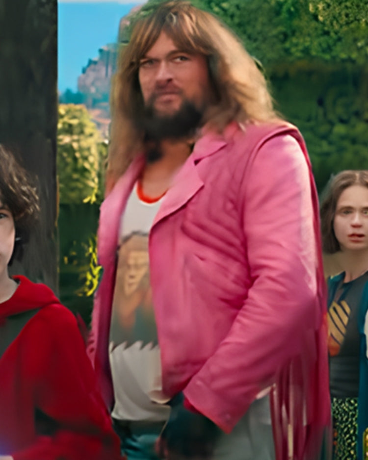 2025 Movie A Minecraft Jason Momoa Pink Fringed Jacket