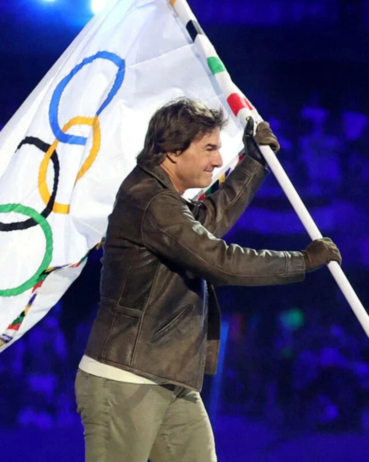 2024 Olympic Closing Ceremony Tom Cruise Leather Jacket